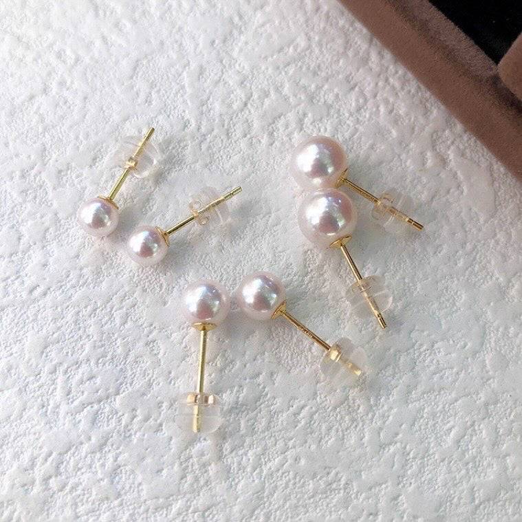 White Akoya Round Pearl Stud Earrings 5.5-8.5mm