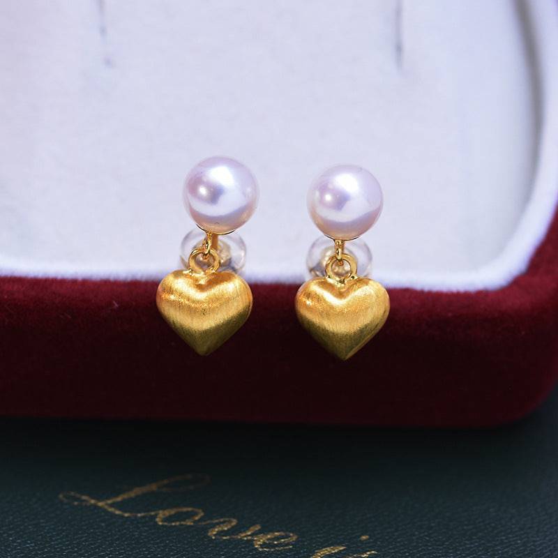 White Freshwater Pearl Heart Earrings in Gold