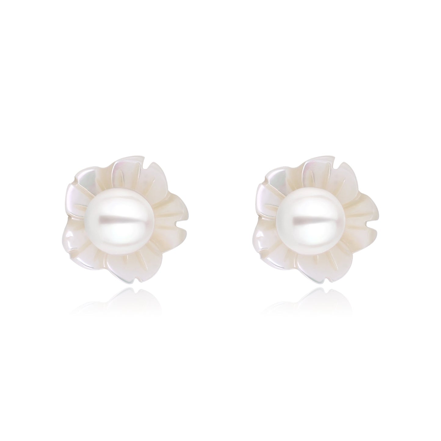 Floral Freshwater Pearl Ear Stud Earrings Set