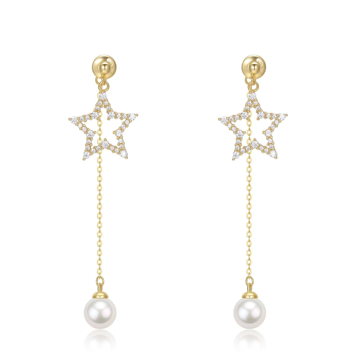 Freshwater Pearl and CZ Star Earrings Set