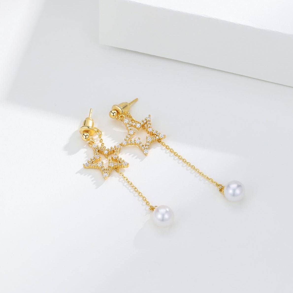 Freshwater Pearl and CZ Star Earrings Set