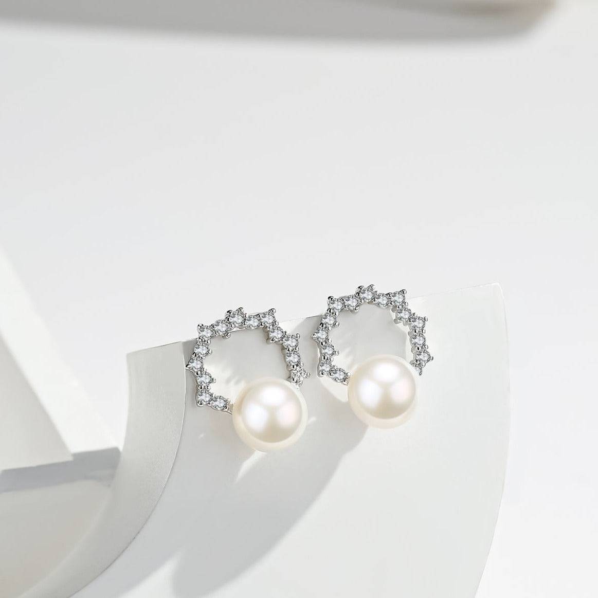 Freshwater Pearl and Cubic Zirconia Halo Earrings