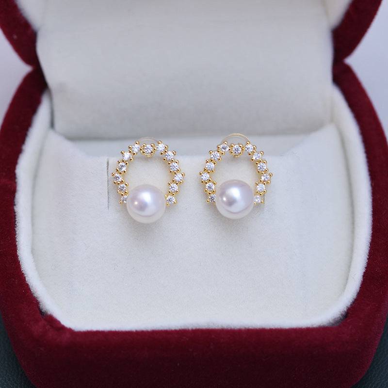 Freshwater Pearl and Cubic Zirconia Halo Earrings