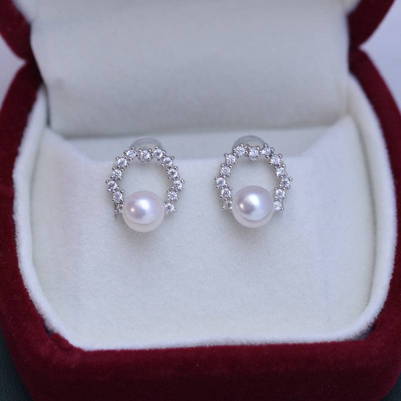 Freshwater Pearl and Cubic Zirconia Halo Earrings