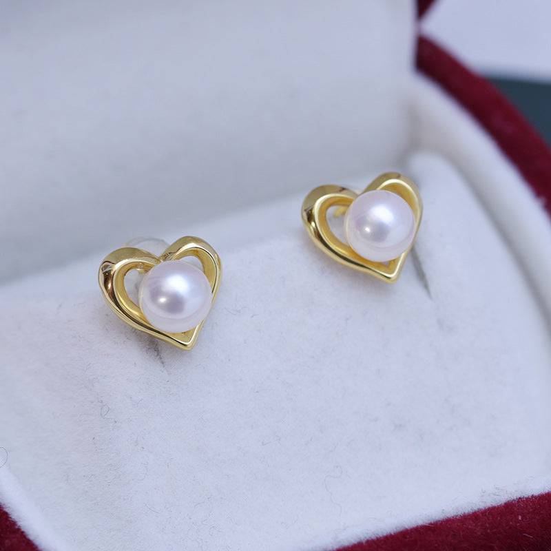 Freshwater Pearl Heart Stud Earrings 6-7mm