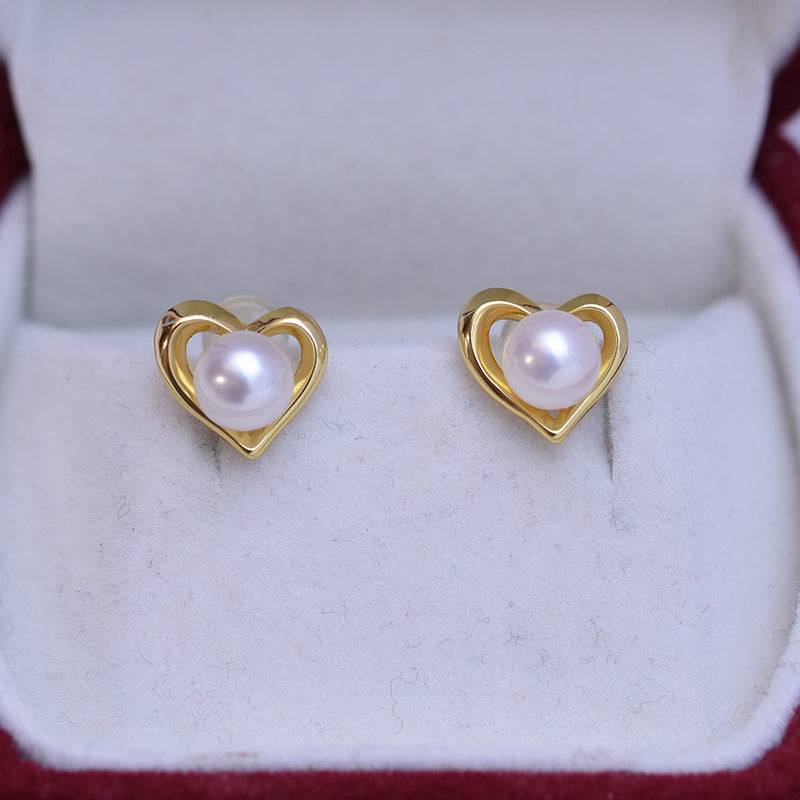 Freshwater Pearl Heart Stud Earrings 6-7mm