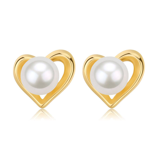 Freshwater Pearl Heart Stud Earrings 6-7mm