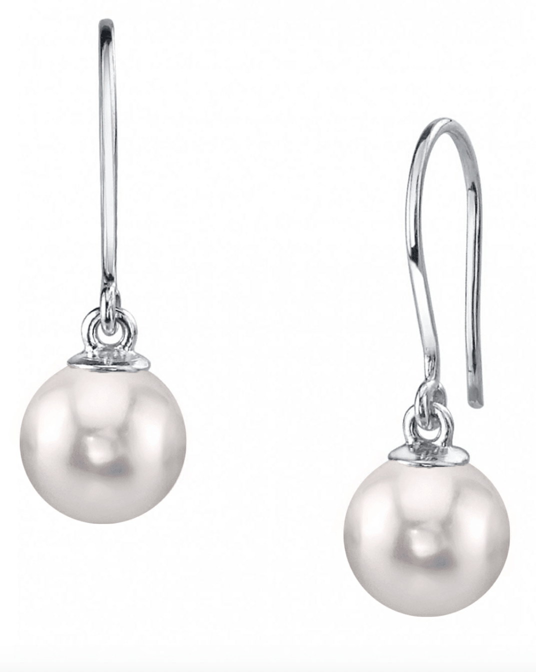 White Akoya Pearl Drop Earrings 7-8.5mm Size