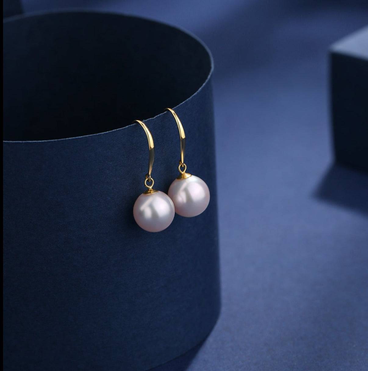 White Akoya Pearl Drop Earrings 7-8.5mm Size