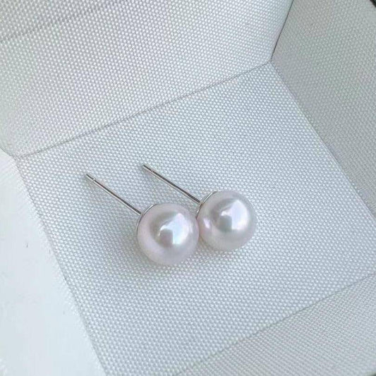 Sterling Silver Akoya Pearl Stud Earrings 8-8.5mm