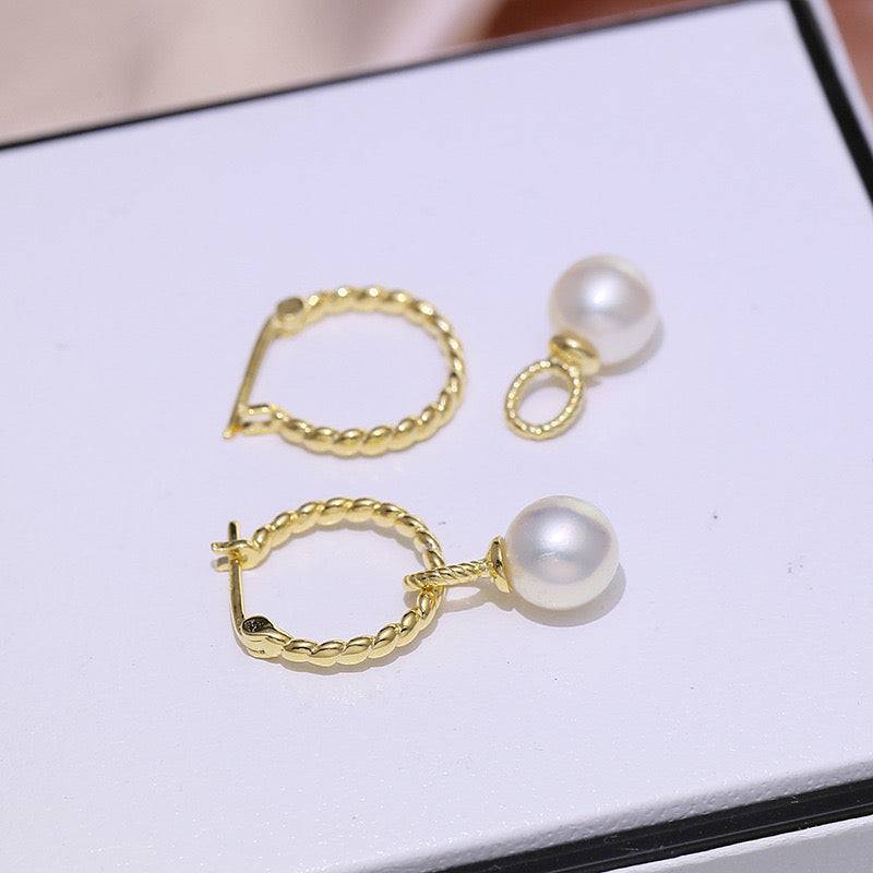 Freshwater Pearl Twist Hoop Detachable Earrings