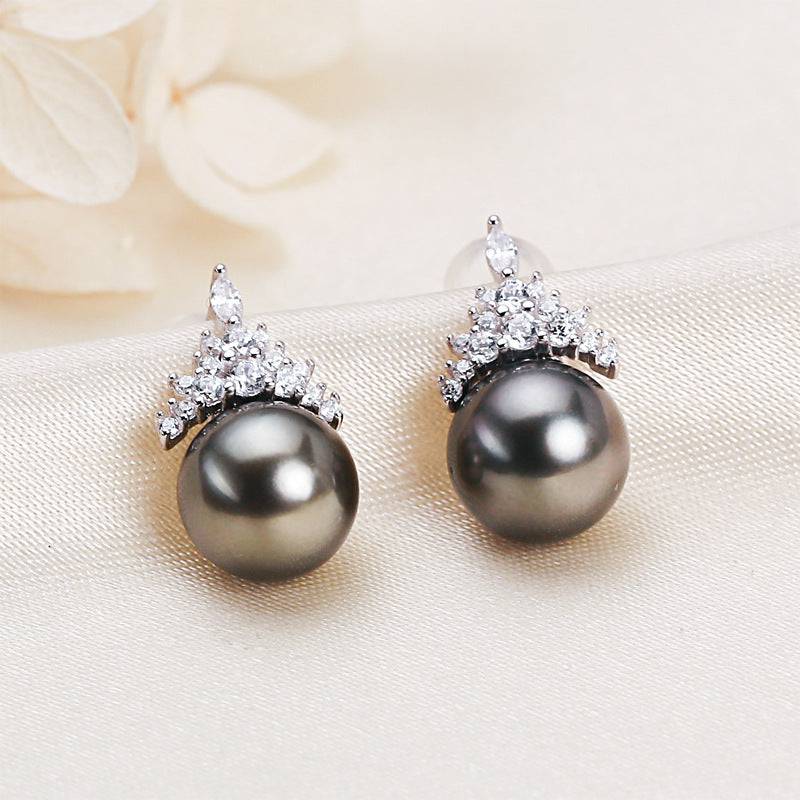 Tahitian Pearl Queen Style Earrings in Silver