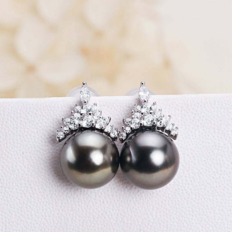 Tahitian Pearl Queen Style Earrings in Silver