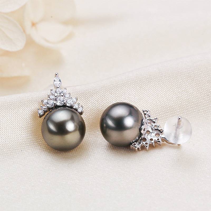 Tahitian Pearl Queen Style Earrings in Silver