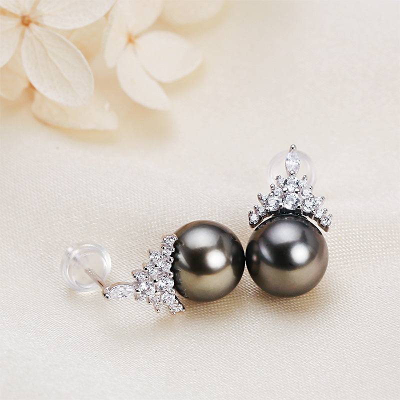 Tahitian Pearl Queen Style Earrings in Silver