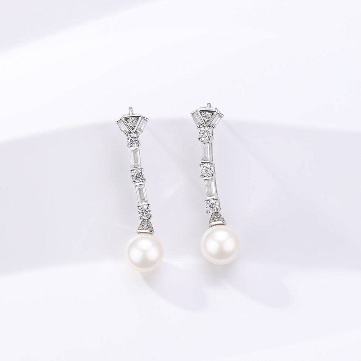 Elegant White Pearl and CZ Earrings