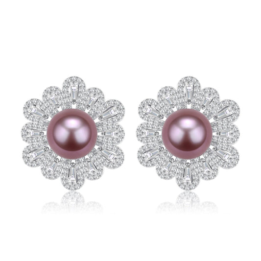 Floral Design Freshwater Pearl Earrings 9-10mm