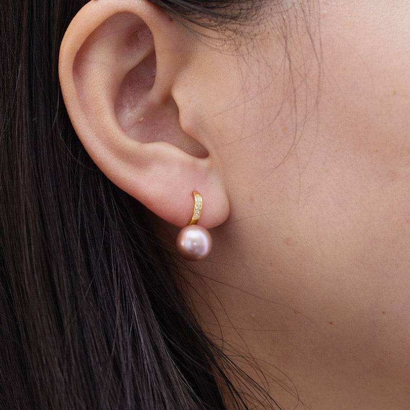 Freshwater Pearl and CZ Drop Earrings