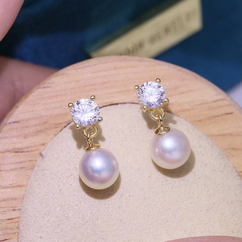 Large Zircon Earrings with Freshwater Pearls