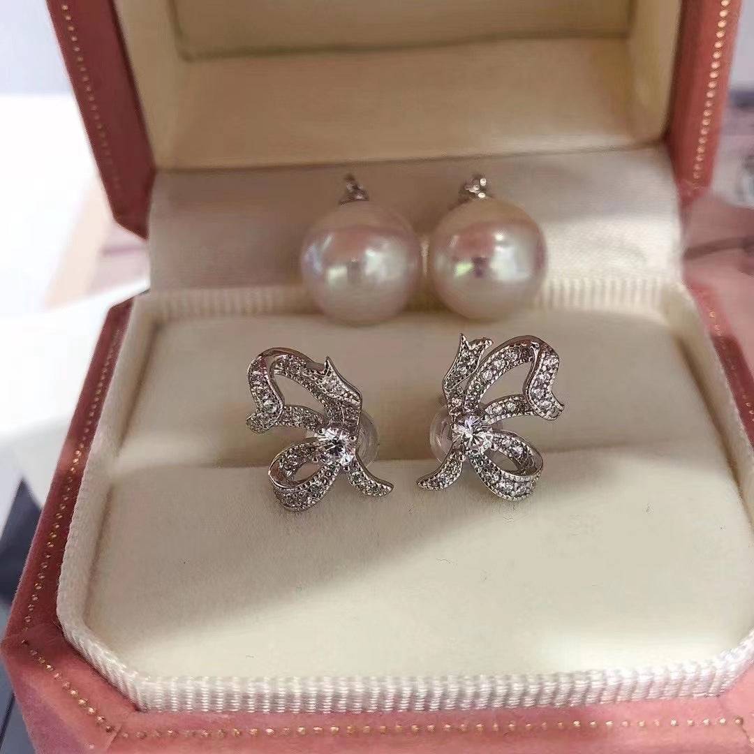 Freshwater Pearl Butterfly Stud Earrings Detachable Design