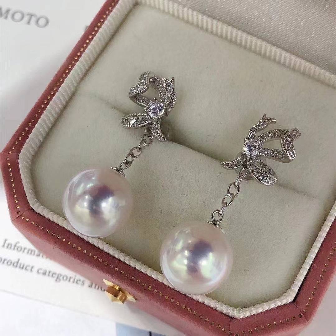 Freshwater Pearl Butterfly Stud Earrings Detachable Design