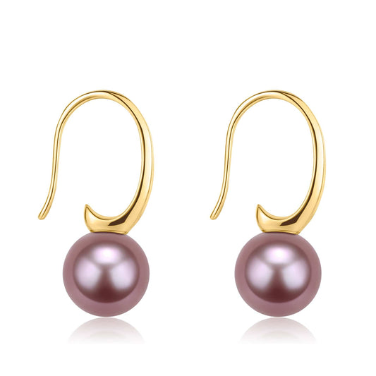 Purple Pearl Large Hook Earrings in Silver