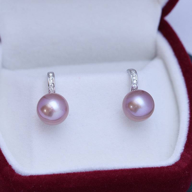 Freshwater Pearl and CZ Drop Earrings