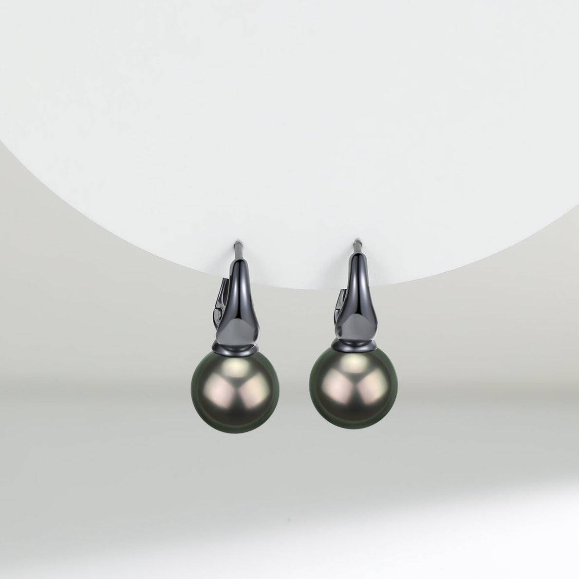 Tahitian Pearl Round Hoop Earrings in 9-10mm Size