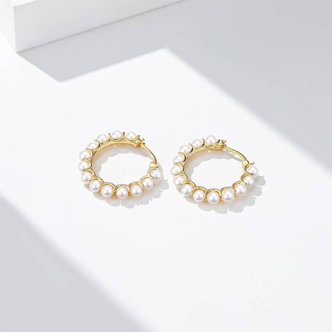 Gold Vermeil Circle Pearl Hoop Earrings