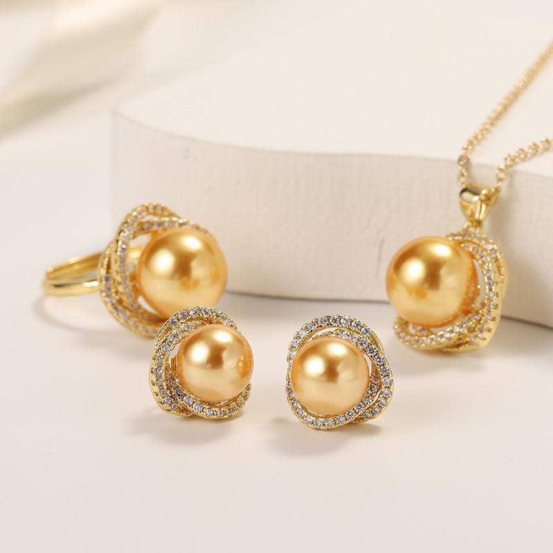 Golden South Sea Pearl and CZ Jewelry Set