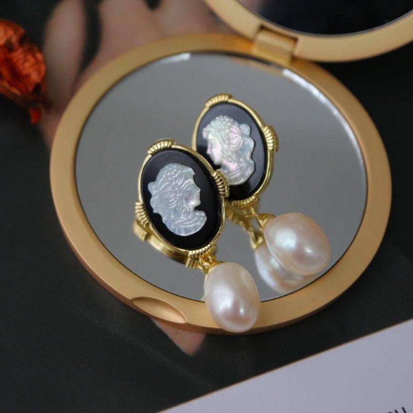 Freshwater Pearl Cameo Earrings for Elegant Style