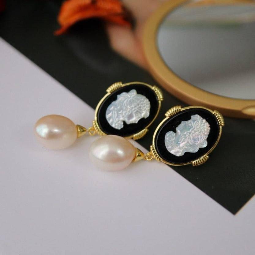 Freshwater Pearl Cameo Earrings for Elegant Style