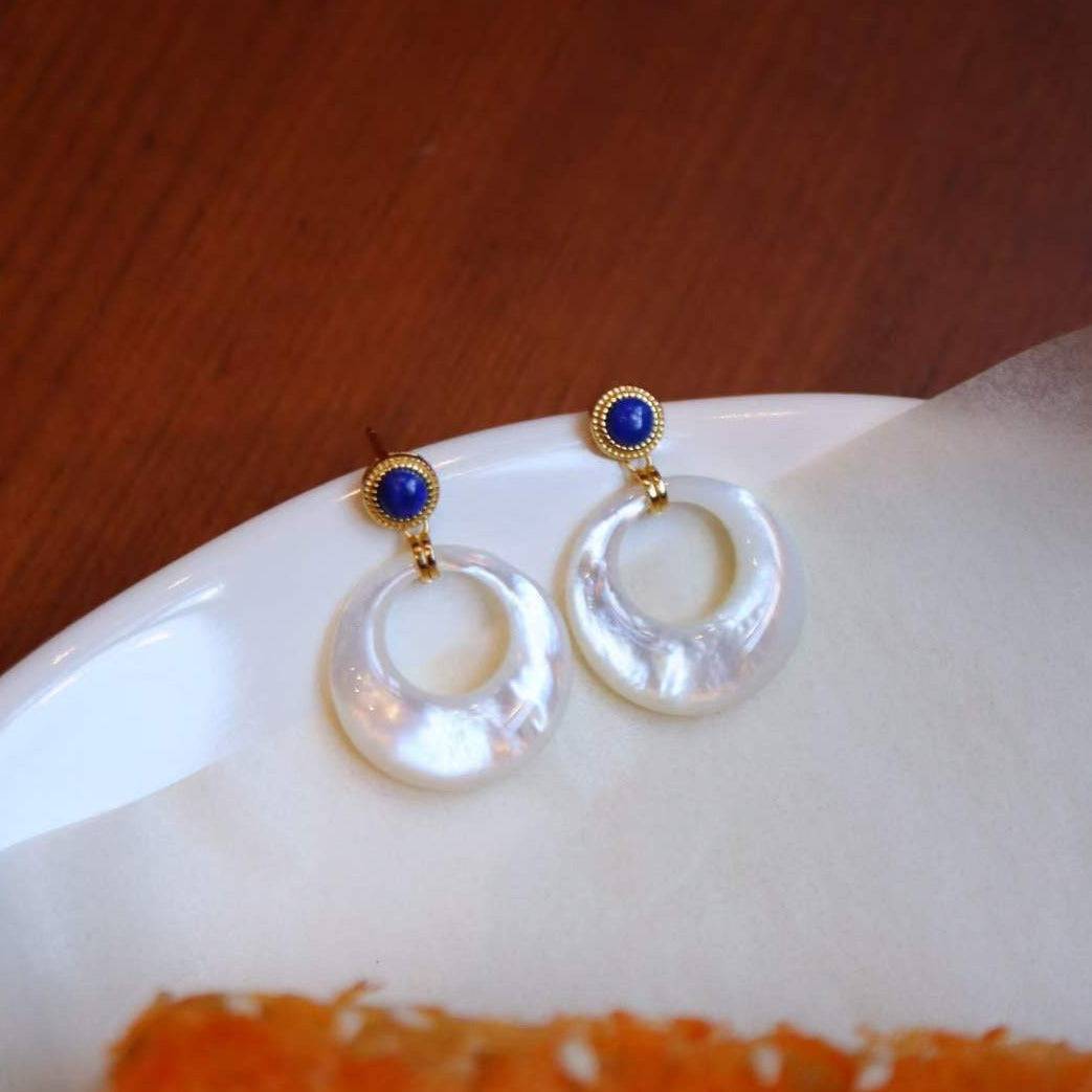 Lapis Lazuli and Mother of Pearl Earrings in Gold Vermeil