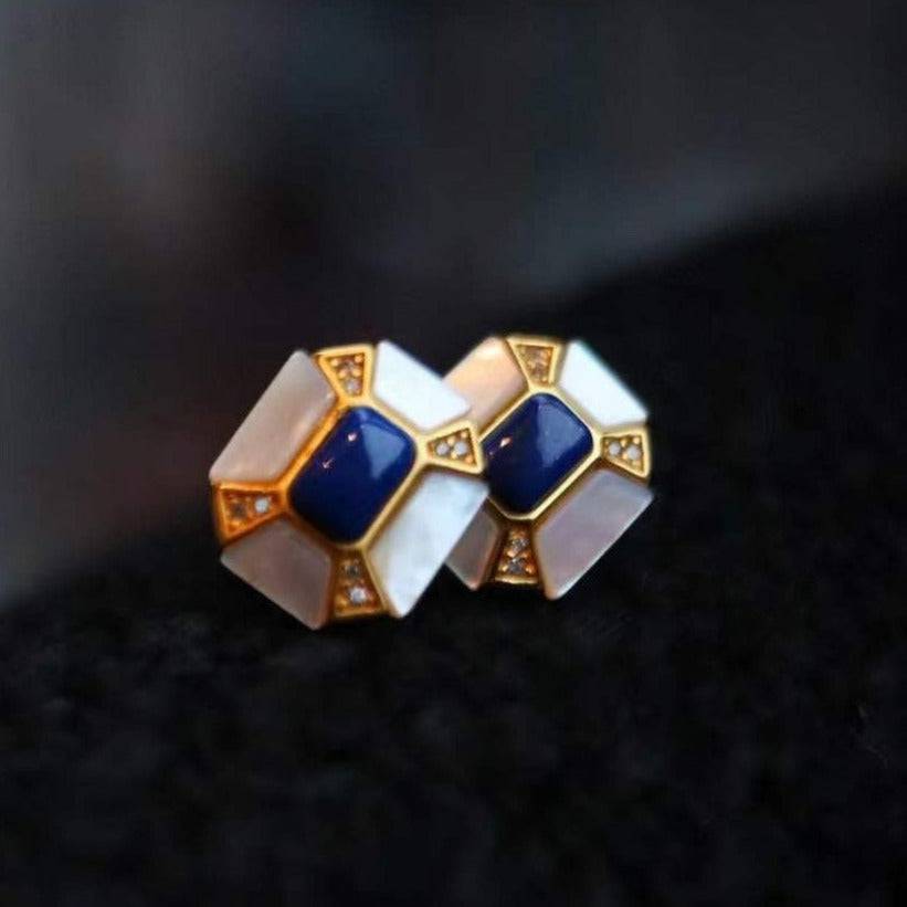 Lapis Lazuli Mother of Pearl Gold Vermeil Earrings