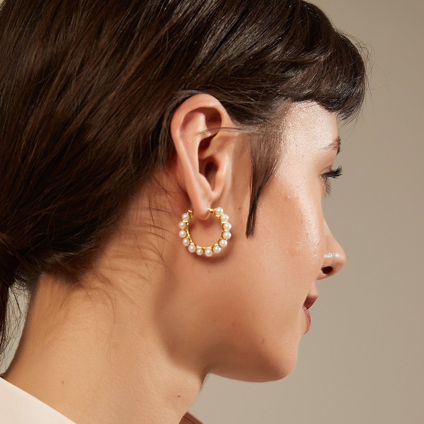 Gold Vermeil Circle Pearl Hoop Earrings