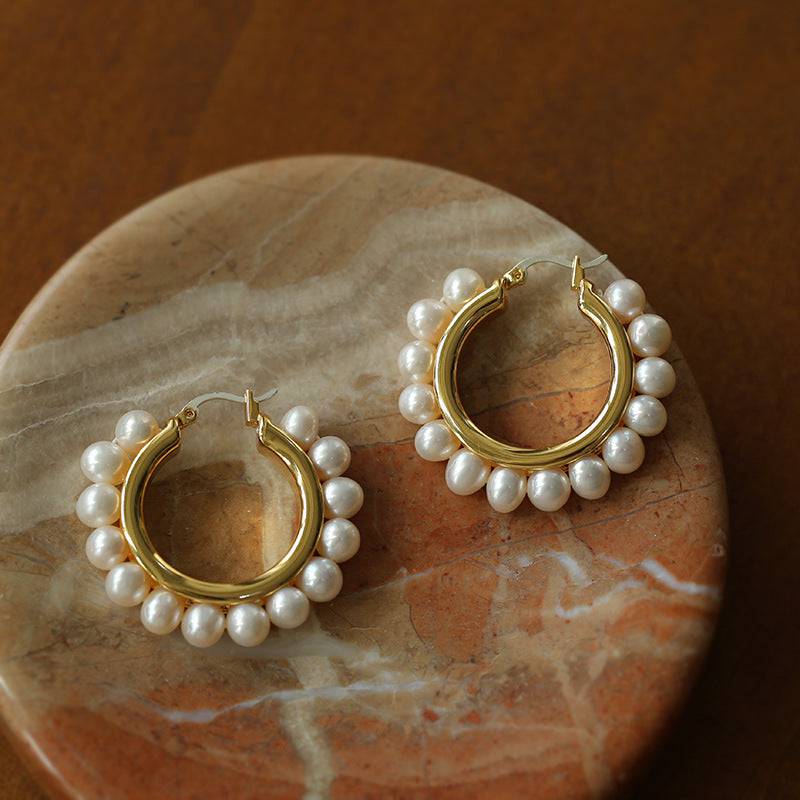 Gold Vermeil Circle Pearl Hoop Earrings