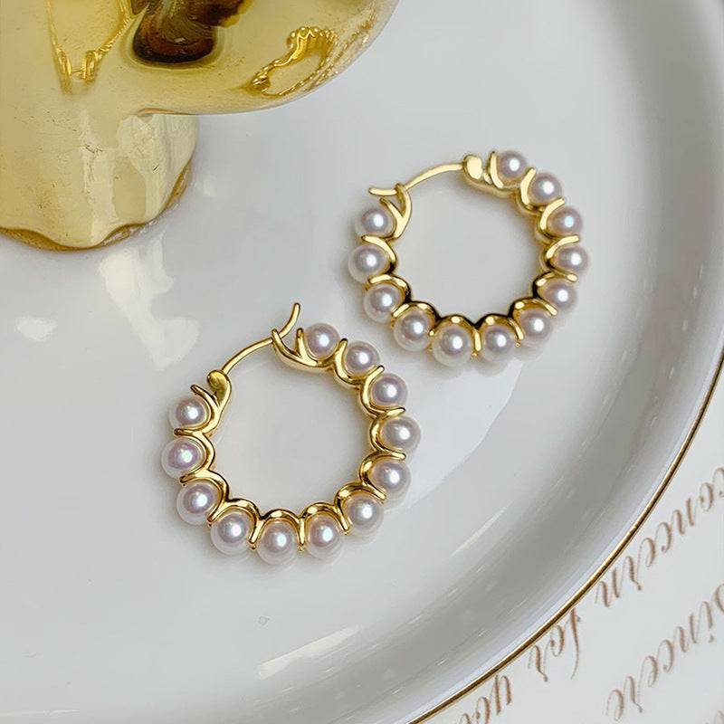 Gold Vermeil Circle Pearl Hoop Earrings