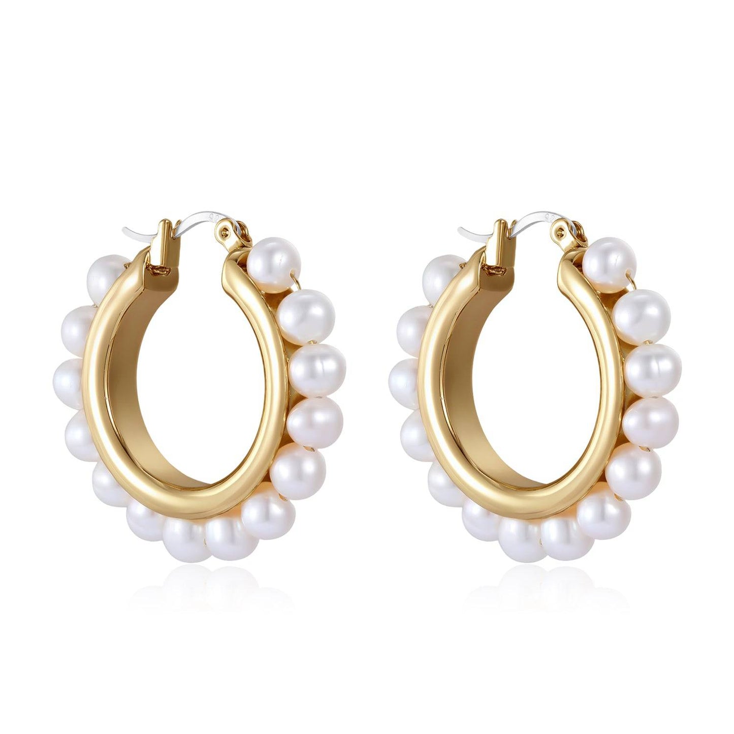 Gold Vermeil Circle Pearl Hoop Earrings