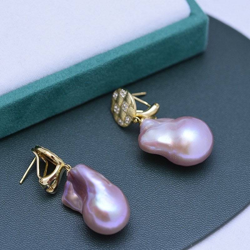 Elegant Purple Large Baroque Pearls Earrings