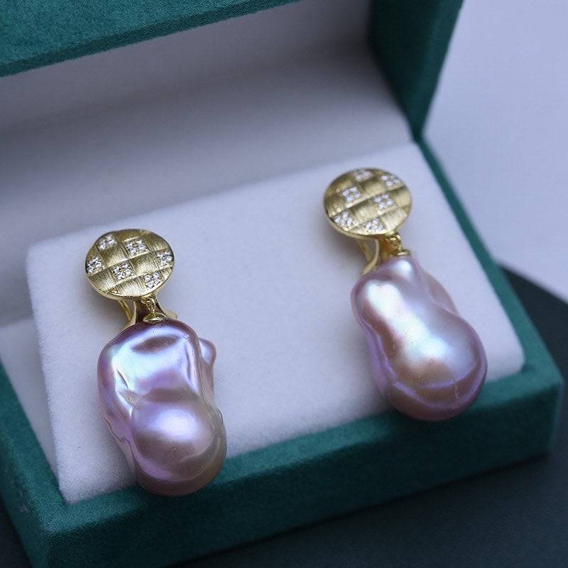 Elegant Purple Large Baroque Pearls Earrings