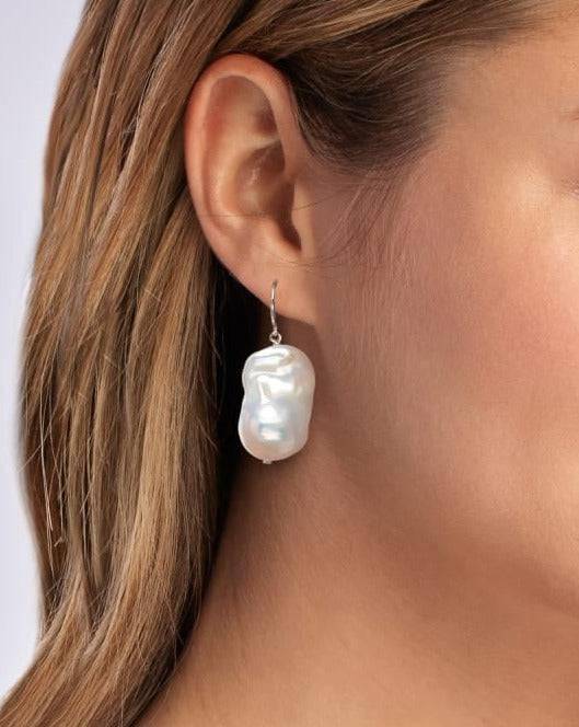 White Freshwater Baroque Pearl Earrings in Sterling Silver 2