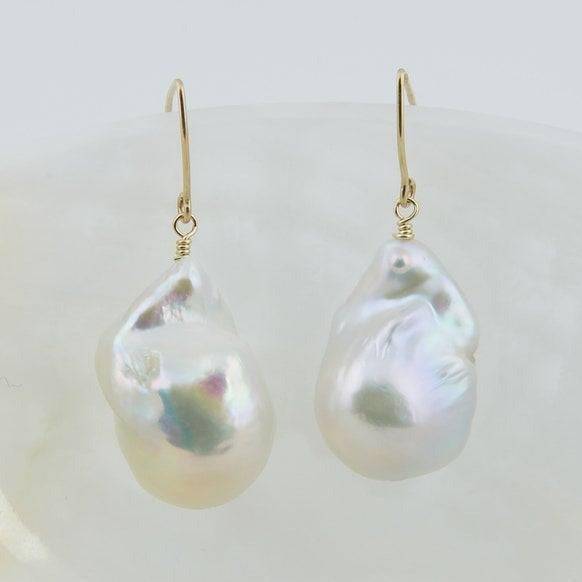 White Freshwater Baroque Pearl Earrings in Sterling Silver 2