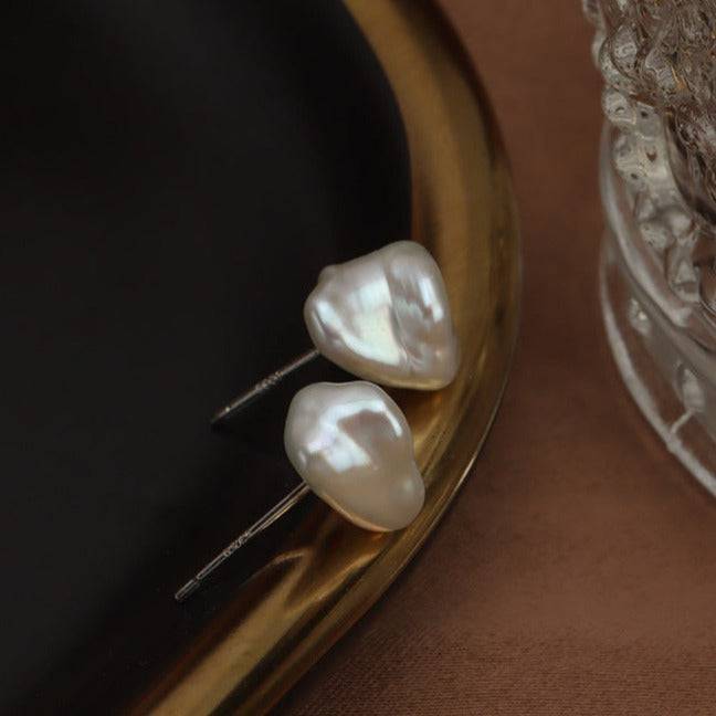 Baroque Pearl Stud Earrings in Keshi Style