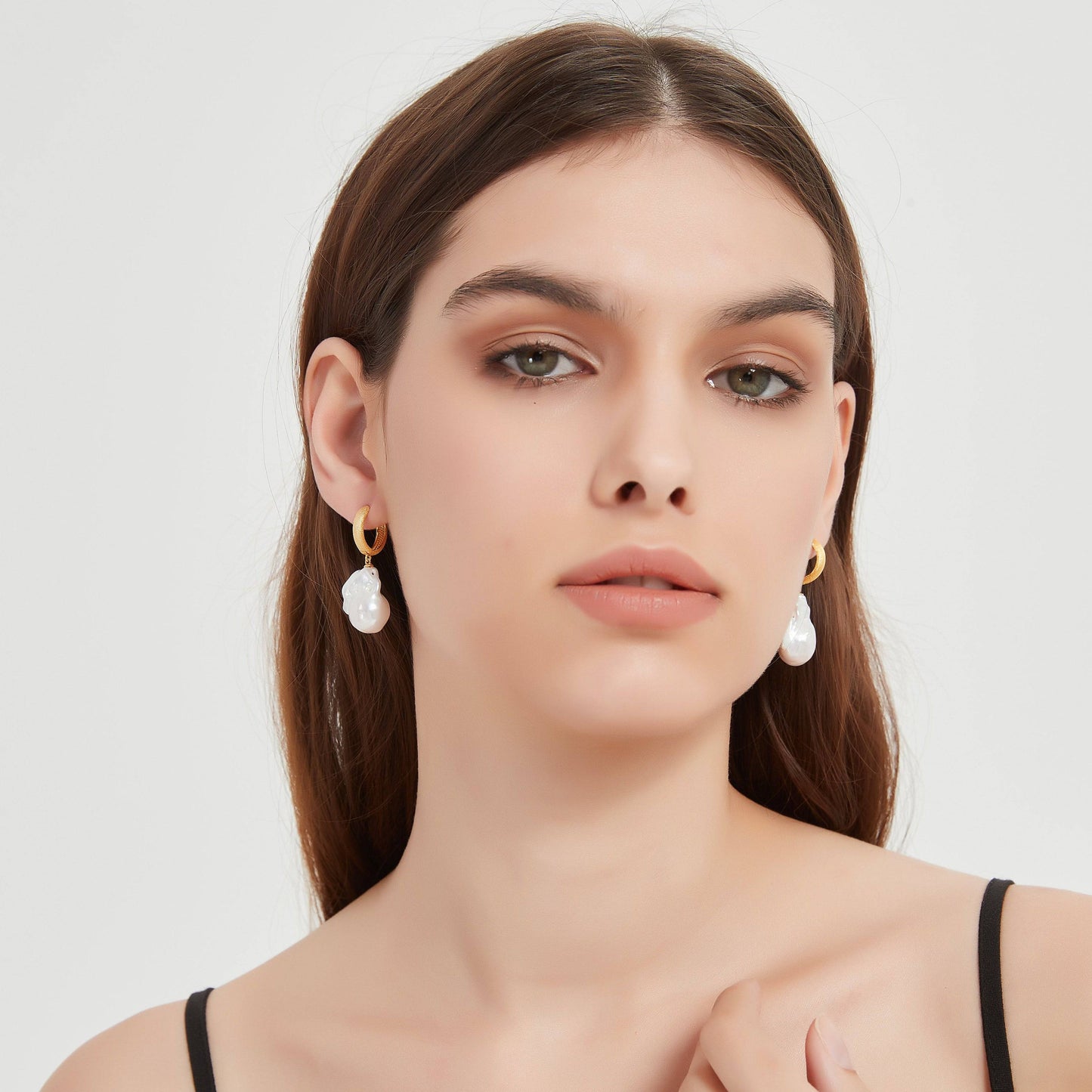 Matte Gold Large Baroque Pearl Hoop Earrings