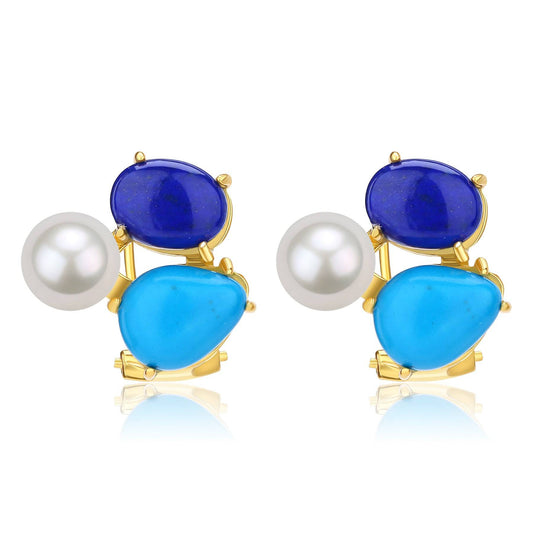 Turquoise and Freshwater Pearl Earrings Set