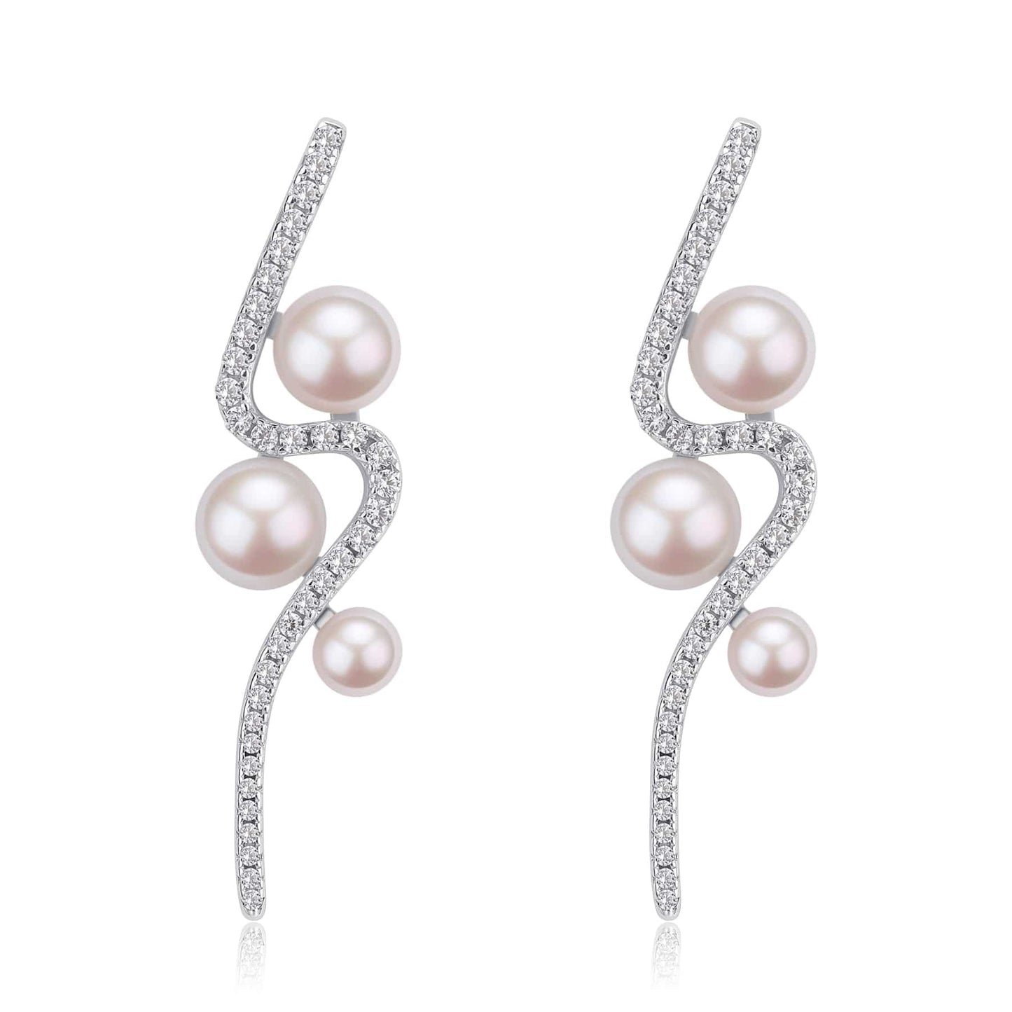 Elegant Curve Silver and Freshwater Pearl Studs