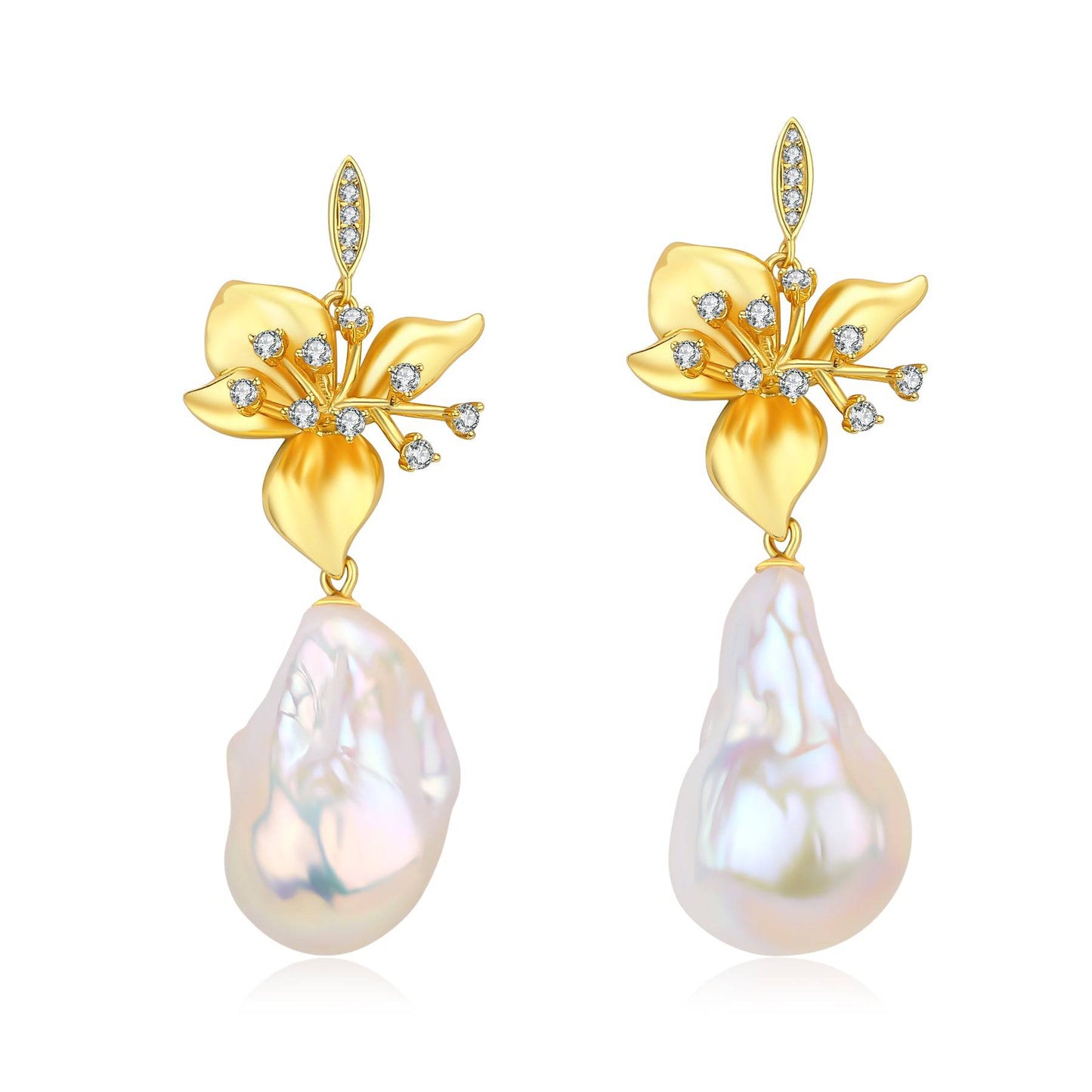 Elegant Floral Baroque Pearl Drop Earrings