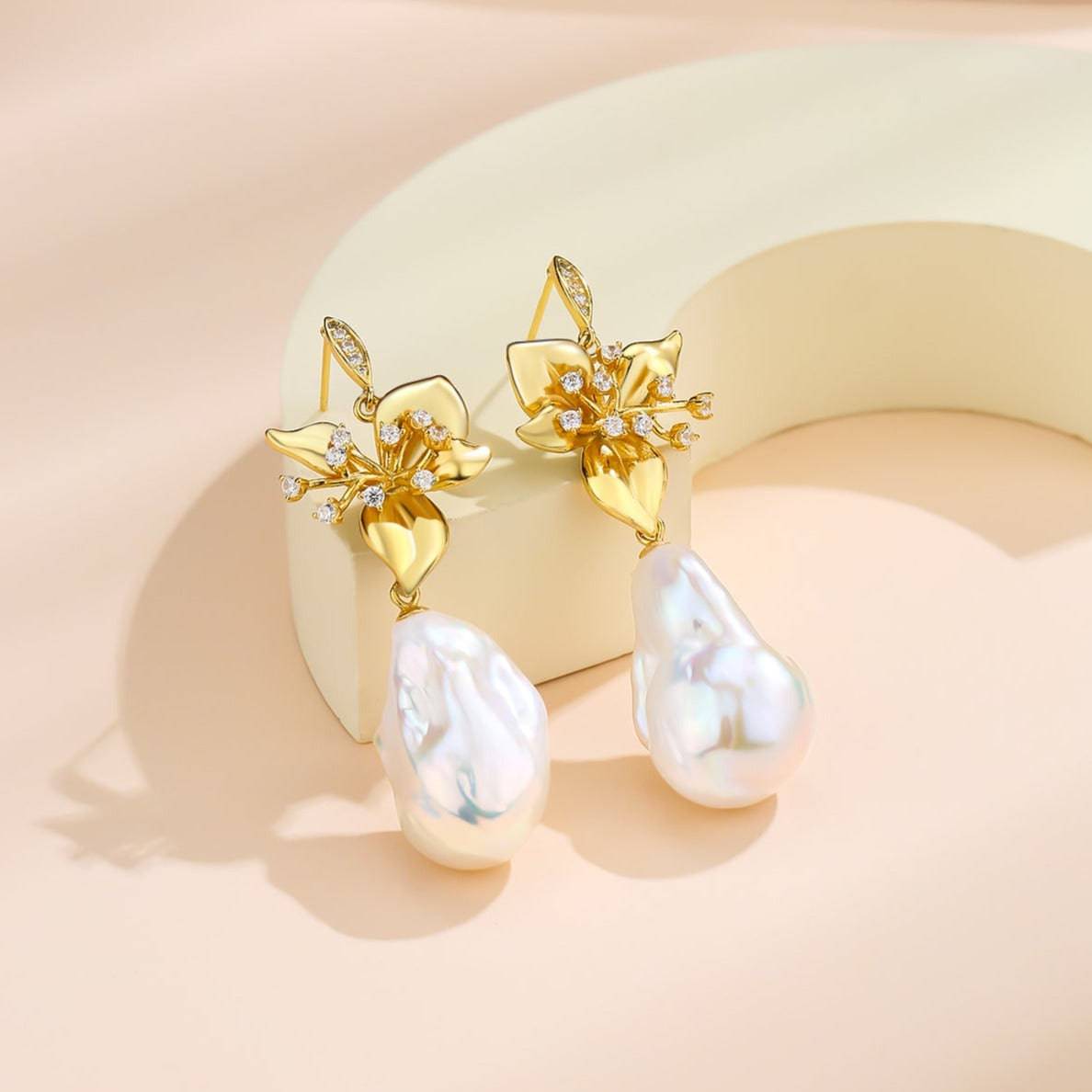 Elegant Floral Baroque Pearl Drop Earrings