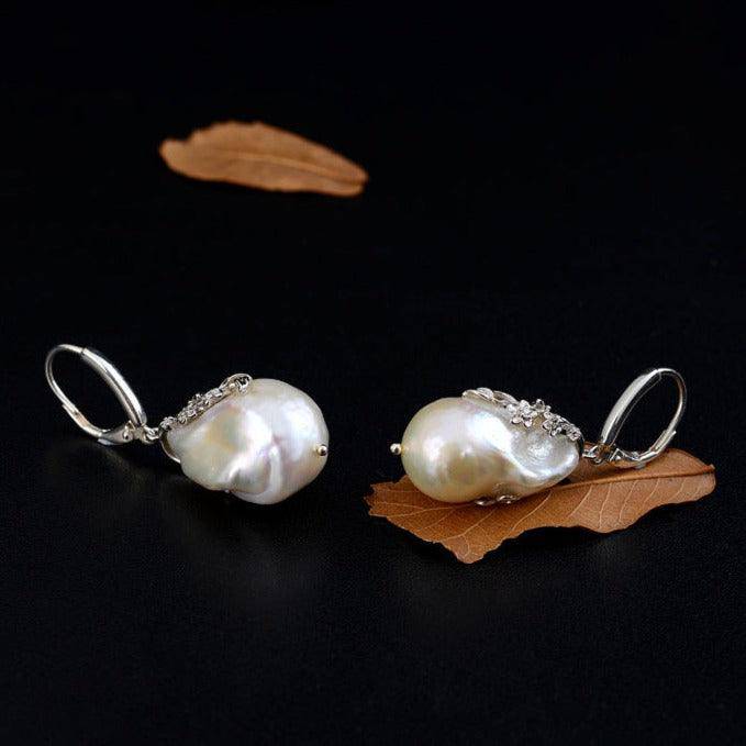 White Freshwater Baroque Pearl Earrings in Sterling Silver 1