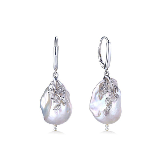 White Freshwater Baroque Pearl Earrings in Sterling Silver 1